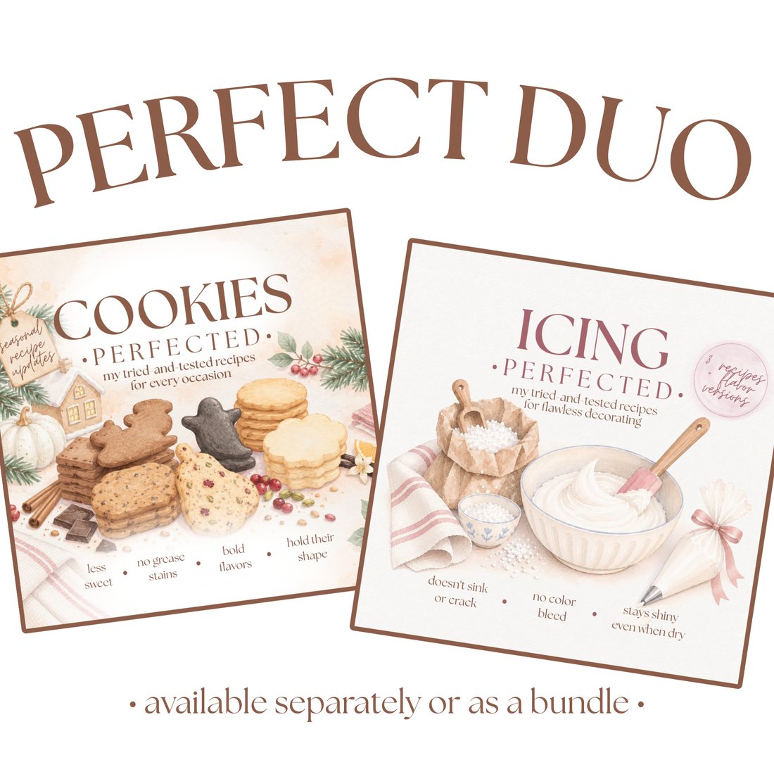 Perfect Duo cover: the Cookies Perfected and Icing Perfected recipe packs, available separately or as a bundle
